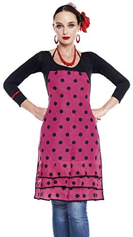 Delantal Sevillana Flamenca Lunares【Fucsia Lunares Negros】| Accesorio Feria Abril Delantal Cocina Mujer Original 1 UNIDAD