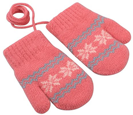 Kinder Winter Handschuhe Fäustlinge Baby Cartoon Fausthandschuh Halshandschuhe Dicke Doppelt Strickhandschuh mit Plüsch,0-3 Jahre alt, Spielen, Laufen, Skifahren Bedarf (Schneeflocke Rosa)