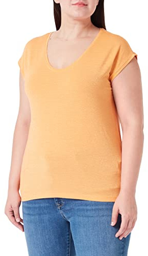 PIECES Women's Pcbillo Tee Stripes Noos T-Shirt, Mock Orange/Detail: Lurex Gold, M
