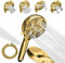 SparkPod 5 Inch 9 Function Shower Head - Handheld High Pressure Jet with On/Off Switch, Pause and Waterfall Setting- Premium ABS Removable Handheld Shower Head with Hose (Egyptian Gold)