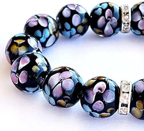 Artsy Crafts Lot de 20 perles en verre soufflé de 12 mm en verre de Murano européen, faites à la main, pour la fabrication de bijoux, bracelets, colliers, boucles d'oreilles, chapelet (noir)