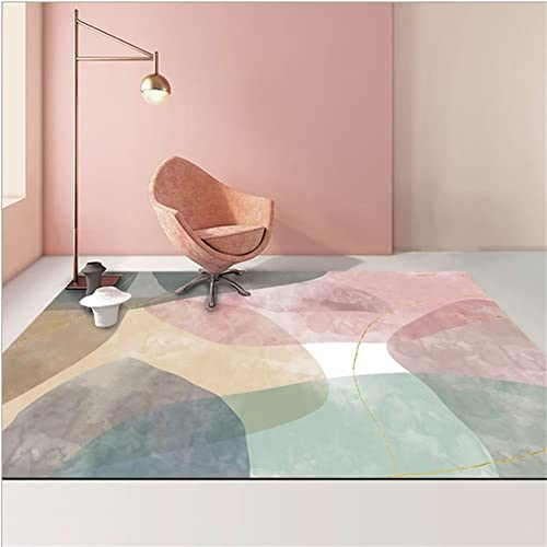 Wohnzimmertisch Fleckerlteppich Atmungsaktiver rosa gelber Wohnzimmer Teppich rechteckig waschbar Balkon Teppich Wetterfest 140X200CM