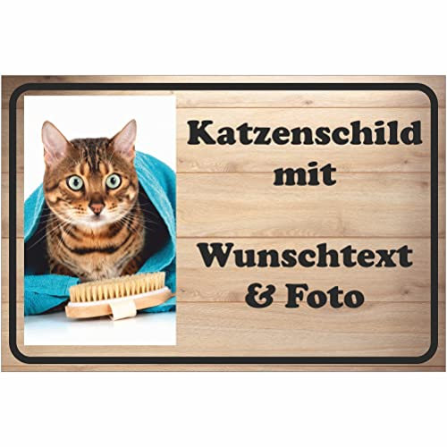 INDIGOS UG - Alu-Dibond Schild - Katze - mit Wunschtext und Foto - Spruch - Design Deko Geschenkidee individuell personalisiert - Schilder selbst gestalten