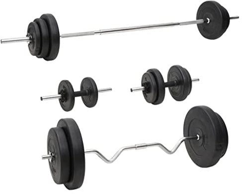 vidaXL Langhantel und Kurzhantel mit Gewichten 90 kg, Langhantel Set, Hantelscheiben Set, Langhantelstange, Fitness Trainingsgerät