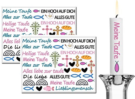 Kerzentattoo kerzen tattoofolie für bis zu 140 Kerzen Kerzentattoo-Folie verschiedene Motive Wasserschiebefolie |dekorieren Sprüche Glückslicht Lieblingsmens Wunschlicht Kerzenfolie(Taufe)