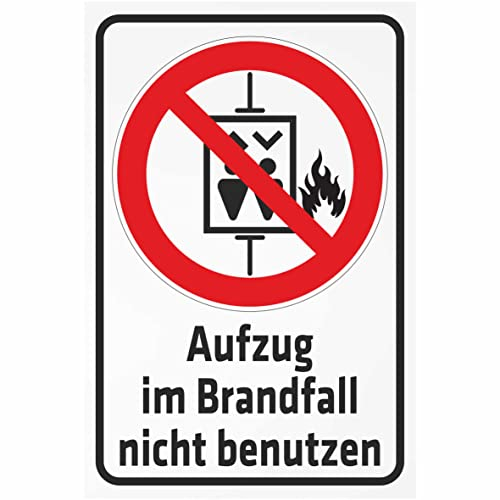 Indigos UG Aufkleber Aufzug im Brandfall Nicht benutzen 200x150 mm Hotel, Firma, Schutz, Kita, Arzt, Praxis, Wohnung Sicherheit Warnung