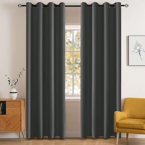 YSTELLAA Gardinen Vorhänge 2er Set, 140×300cm, Verdunklungsvorhänge Mit Ösen, Thermovorhang Kälteschutz Blickdicht, Schallschutz Vorhang Schlafzimmer, Outdoor Vorhang, Grau