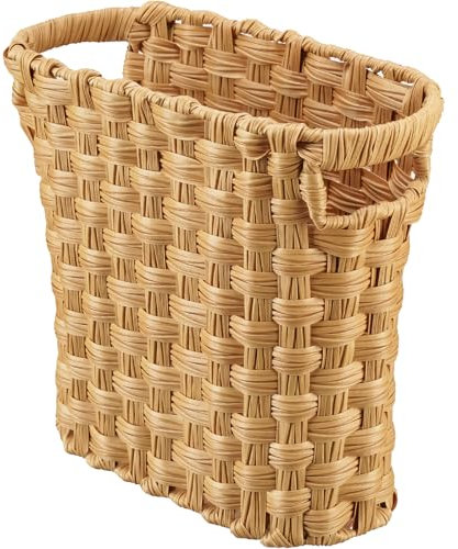 NiOffice Waste Paper Bin, Compact Wicker Trash Can with Built-in Handles, Durable Wicker Bin for Bedroom, Home, and Office