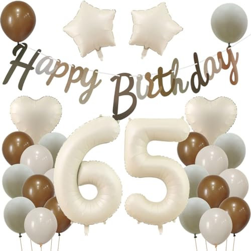 65 Geburtstag Deko Beige, Deko 65. Geburtstag Frau Mann, Beige Luftballons 65. Frauen, Geburtstagsdeko 65 Jahre Ballon, 65. Dekorationen, Luftballon 65. Party Deko