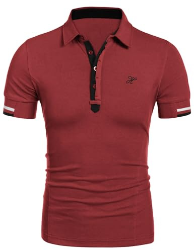 COOFANDY Poloshirt Herren Kurzarm Golf T-Shirt Männer Polohemd Sommer Muscle Shirts Sports Polo Slim Fit Weinrot M