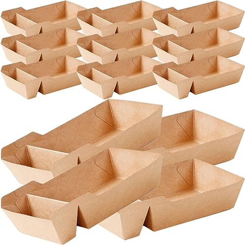 GLEAVI Caja De 50 Uds. Caja De Bocadillos De Papel Kraft Cajas De Panadería Contenedor De Dulces De Fiesta Bandejas De Nachos Platos De Postre De Papel Pastel Desechable Palomitas De Maiz