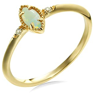 Lieson Verlobungsring Damen, Ehering Damen Gold 585 14K Dünn 4 Klauen Marquise Opal mit Moissanit Hochzeitsringe Gelbgold Gr. 52 (16.6)