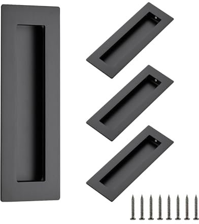 Ravinte 4 Pack Black Cabinet Pulls - Recessed Finger Pulls Sliding Door Handles Furniture Handles Kitchen Hardware for Cabinets (150mm Length), UKNQBS15050HS4