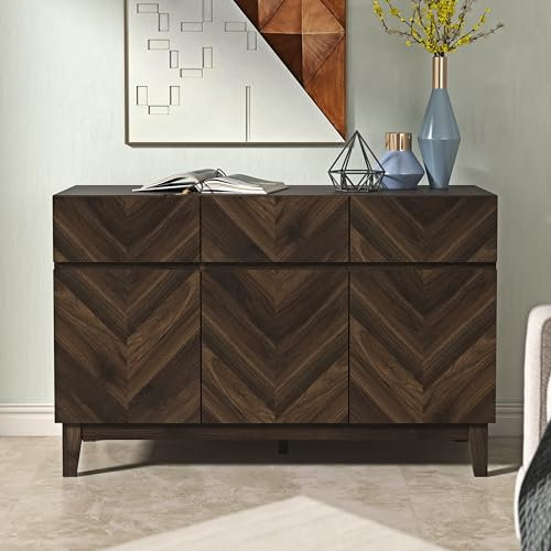GFW Camborne 3 Door Large Royal Walnut Sideboard - Large Sideboards for Living Room with 3 Doors & 3 Drawers for Storage. Sideboard Storage Cabinet for Living Room, 76.6cm H x 119cm W x 39.8cm D