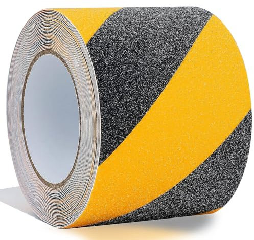 ONTWIE Ruban Antidérapant Pour Escaliers 10 cm x 20 m, Ruban Adhésif pour Marches D'escalier Noir Jaune