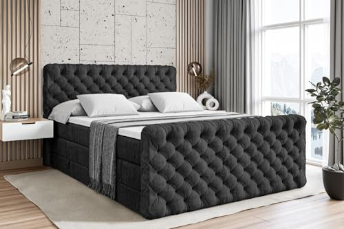 ALTDECOR Boxbett H3 H4 Matratze BOXI8-Z King - 180x200 - Schwarz | Lattenrost, Topper, Boxspringbett mit Bettkasten, Bett mit Stauraum, Doppelbett, Polsterbett