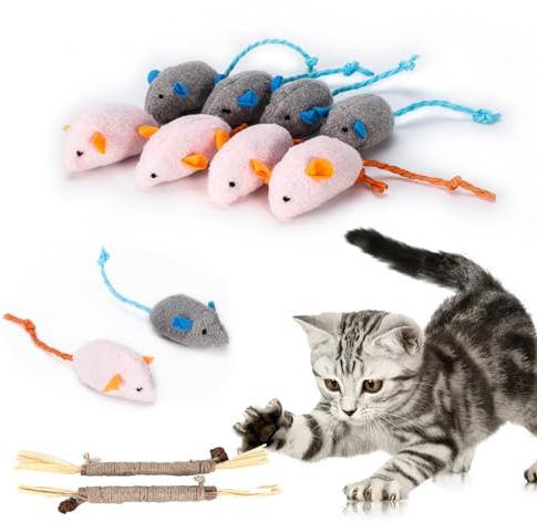 2 Stk Katzenminze Sticks für Katzen & 8 Maus Katzenspielzeug Mäuse, Matatabi Katzensticks, Katzenminzen Spielzeug, Plüsch katzenspielzeug Maus Kitten Spielzeug für Katze Zahnpflege Catnip Sticks