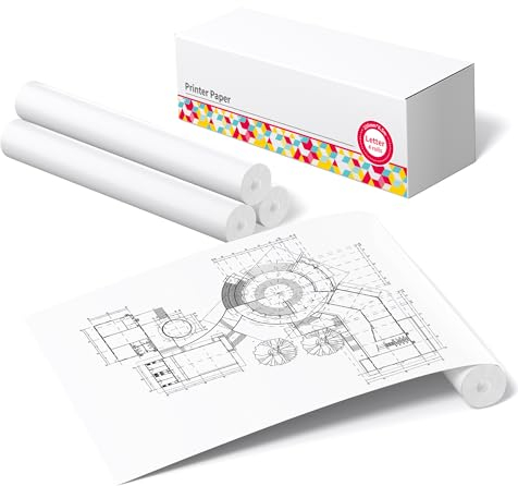 Phomemo Thermopapier A4, Druckerpapier kompatibel mit den meisten A4 Thermodruckern, BPA-frei, Thermodrucker Papier für Dokumenten, Webseiten und Fotos, 4 Rolle