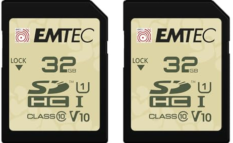 EMTEC SD-Karte für den Außenbereich, 32 GB, UHS-I U1 V10, IPX 7-Schutz, ideal für Full-HD-Videos, 2 Stück