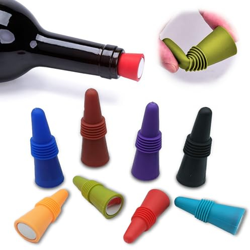 KASESSS 8 Pcs Wine Bottle Stoppers, Silicone Wine Stopper, Reusable Champagne Stoppers, Silicone Threaded Bottle Stopper, Multicolor Wine Stoppers for Wine Bottles, for Wine Champagne Beer Freshness