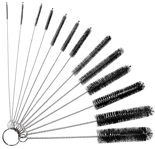 YIXISI 13 Piezas Juego de Botella de Limpieza Cepillos, Cepillo para Tubos de Ensayo, Limpiador de Pajitas Cepillo, para Lavar Botellas de Agua de Cuello Estrecho Frascos Tetera Boquilla, Negro