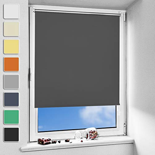 NoCon Verdunklungsrollo Klemmfix ohne Bohren & mit Bohren, Dunkelgrau 50x200cm(BxH), Thermorollo Klemmrollo Fensterrollo Sonnenschutz Sichtschutz, Rollos für Fenster und Tür