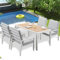 MeXo Gartenstühle Set Aluminium wetterfest Hochlehner Sessel, Balkonstühle Belastbarkeit 140kg, Terrassenstühle Set 60×68×85cm großzügige Sitzgelegenheit (weiß - 4 Personen Esstisch)