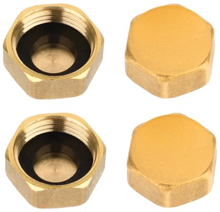 Jeffdad Lot de 2 bouchons d'obturation à filetage intérieur 1/2 - En laiton - Capuchons à six pans creux - Pour robinet sanitaire - Avec joints en caoutchouc - 6 pans - Valve de chauffage