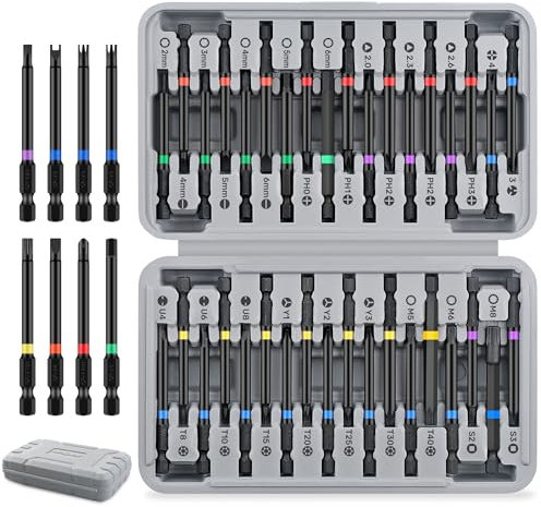 Hi-Spec 36-tlg. Schrauber Bit Set – 75 mm Hex-Schaft Bits mit Sicherheits-Torx, Square und XZN – Hochwertiges Zubehör für Akkuschrauber in praktischer Bit-Box