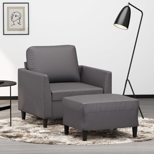Gecheer Poltrona,da Salotto,da TV,Relax,Moderna,con Poggiapiedi Grigio 60 cm in Similpelle R1317