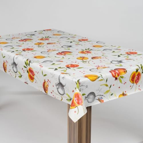 laro Wachstuch-Tischdecke Abwaschbar Garten-Tischdecke Wachstischdecke PVC Plastik-Tischdecken Eckig Meterware Wasserabweisend Abwischbar, Muster:Granatapfel Rot Orange Weiß, Größe:130x300