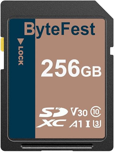 ByteFest Carte SD 256 Go, Cartes SDXC Mémoire SD UHS-1 Classe 10, A1, U3, V30, 4K UHD Vidéo, pour Appareil Photo, DSLR, Photographe Professionnel