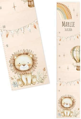 Bärenfreunde® - Personalisierte Messlatte Kind Holz zum Kleben oder Aufhängen - Skala 70-140cm - Süße Dekoration für Baby- & Kleinkinderzimmer (Kinder 70-140cm, Löwe)