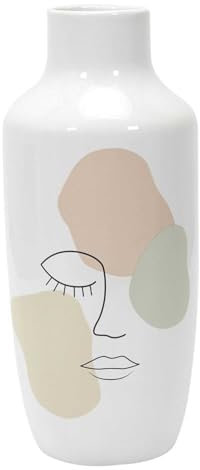 HOME DECO FACTORY, HD9109, Vase en céramique Poesie Formelle, Design Contemporain, Objet déco Polyvalent, idéal pour Fleurs ou décoration, Dimensions H29 cm, Couleurs : Blanc, Rose, Vert, Noir