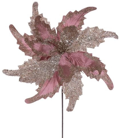 Vickerman 45,7 x 50,8 cm Rose Gold Grand Velvet Poinsettia Stem It Includes Two Pieces Per Bag.