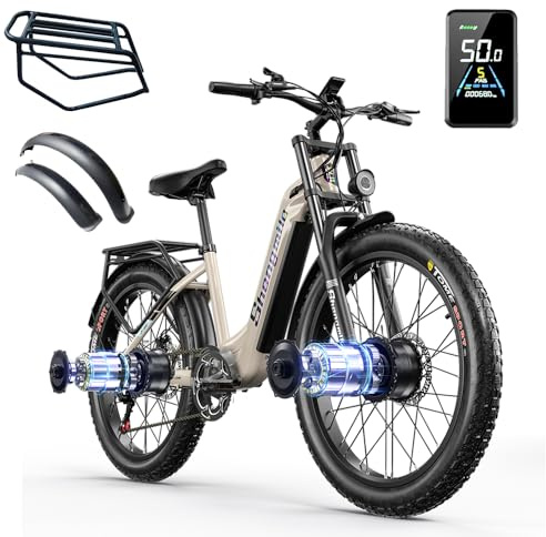 Shengmilo-S700 26×3,0-Zoll-Elektrofahrrad, E-Bike mit Zwei Motoren, maximale Reichweite 70 km, Abnehmbarer 17,5Ah-Akku, hydraulische Bremsen, Doppelschulter-Vorderradgabel, LCD-Farbdisplay