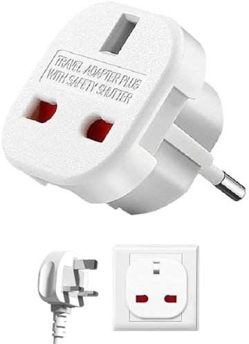 TECHZOCO Adattatore da spina UK a Europeo, adattatore da spina UK a spina europea, adattatore da viaggio UK, adattatore tipo G, adattatore universale da viaggio, 220-240 V, 1 pezzo, bianco
