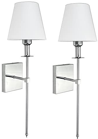 Moderne Bauernhaus-Wandleuchter, Set mit 2 Fernbedienungen, dimmbar, batteriebetriebene Lichter für TV-Wand, Kamin, Dekoration, Chromfarbe