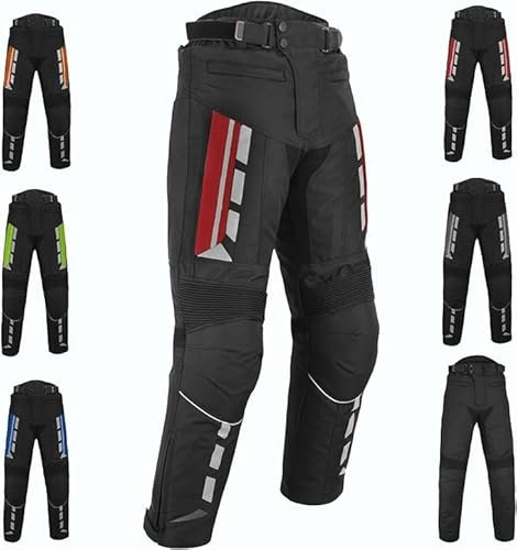 Pantalones de Moto para Hombre con Protecciones Pantalones de Moto de Tejido Cordura Impermeables con Protecciones en Caderas y Rodillas (FR/ES, Letras, L, Regular, Regular, Rojo)