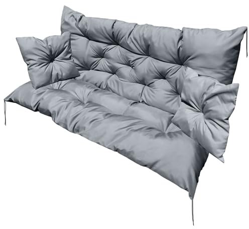 EDANTI Hollywoodschaukel Auflage Set Sitzauflagen Gartenmöbel Gartenkissen Sitzkissen Bankauflage Wasserdichtes Schaukelkissen +2X Kleinere Kissen (Grau, 120x60x50cm)