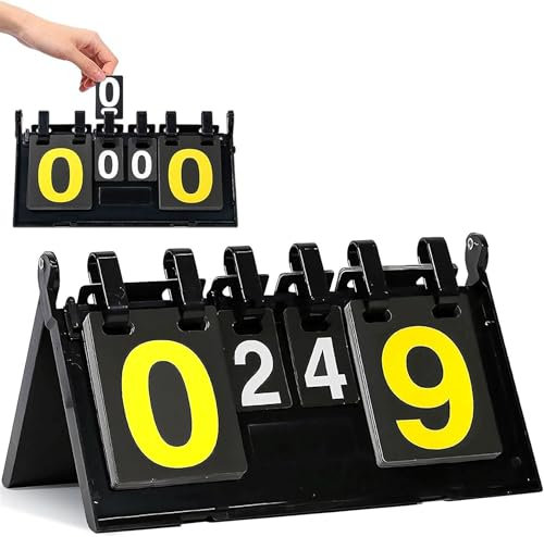BEOIUCZZY Anzeigetafel, 4-stellige Flip-Anzeigetafel Wettbewerbs Anzeigetafel Manuell Tragbare Scorebord Multifunktionsanzeiger für Basketball, Fußball, Volleyball, Baseball, Schwimmen