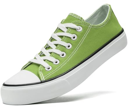 sharllen Canvas Shoes Women Ladies Low Top Sneakers Classic Lace Up Trainers for Men Women Canvas Plimsolls Pumps Casual Tennis Shoes(Lemon Green 250)