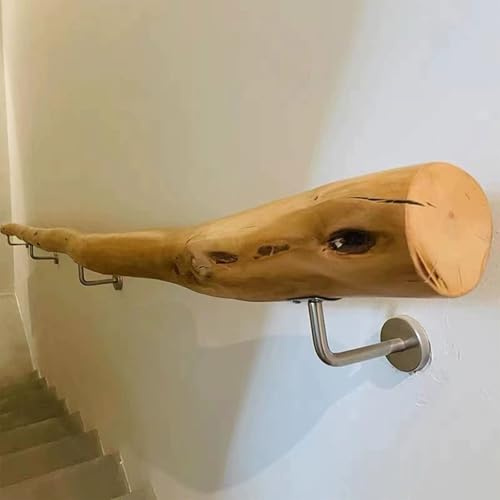Fcmeavo Holz Treppenhandlauf Kreativität Stamm Handlauf Geländer für Treppen Innen rutschfeste Treppen Handläufe Sicherheitsgeländer Wandhandlauf mit Halterungen Treppengeländer(LÄNGE 100cm/39.4in)