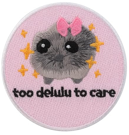 Urbanski Patch Too delulu to care süßer Hamster zum Aufbügeln 7,4 x 7,4 cm | Aufnäher Applikation Bügelbild