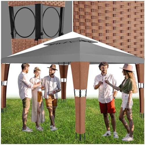 tectake® Poly Rattan Pavillon wetterfest, 3x4 m, Zelt, Sonnenschutz Balkon, Gartenpavillon, Partyzelt, Sonnenschutz Terrasse, Überdachung, Sonnenpavillon Garten - braun/anthrazit
