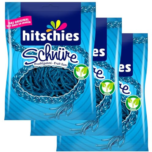3x Hitschies Schnüre Blau - Himbeer - 3x125g (375g)