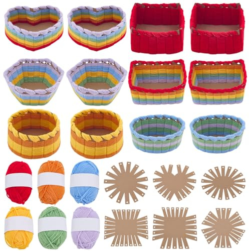 FREEBLOSS 12 Set Korbflechtset Garnkorb Bastelset Kreative Geflochtene Schüssel Geeignet Für Kunst Und Bastelprojekte von Kindern Mit Einschränkungen Osterkorb Aktivitäten Für Ostern
