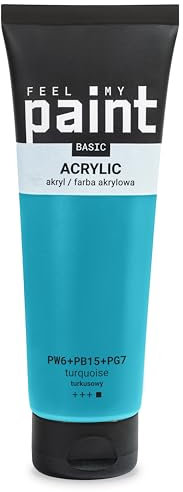 FeelMyPaint Colore Acrilico Turchese– 120 ml di vernice artistica ad alta pigmentazione per tela, carta, tessuto, legno, vetro, ceramica, metallo, pietra