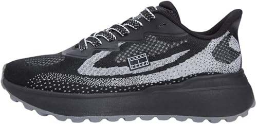Tommy Jeans Damen Runner Sneaker Sporty Knit mit Mesh-Jacquard, Mehrfarbig (Black/Ecru), 41