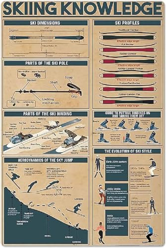 Metallschilder zum Thema Skifahren, Vintage-Stil, Skifahrer, grundlegende Infografiken, Poster, Studienführer, Plaketten für Zimmer, Club, Küche, Garage, Garten, Bauernhof, Wandkunst, Blechschilder, G